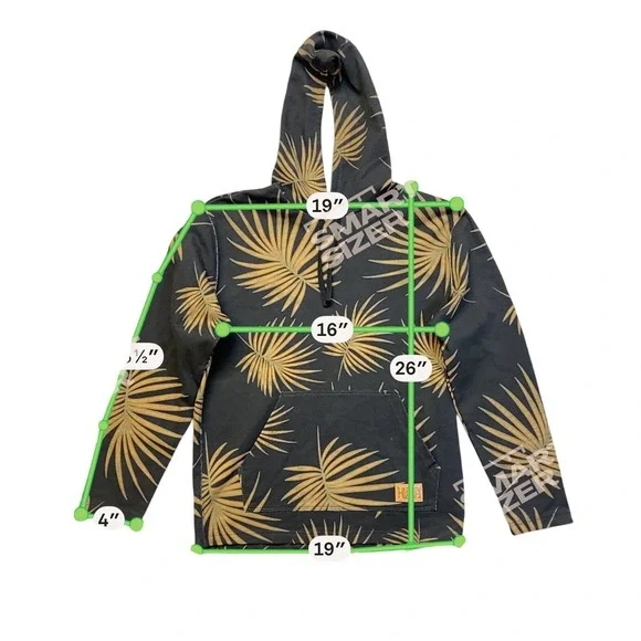 Hurley Palm Print Hoodie Mens Black Gold Excellent Tropical Surf Pullover - Picture 11 of 12